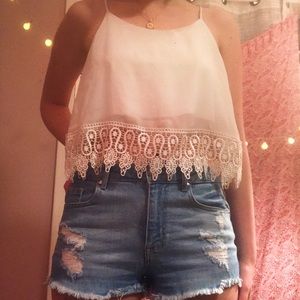 white lace trimmed top